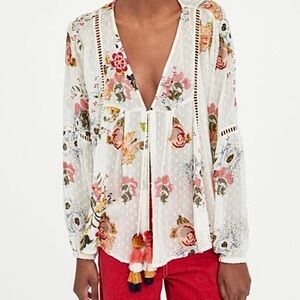 Zara Woman Boho Floral Embroidered Open Cardigan Size Small